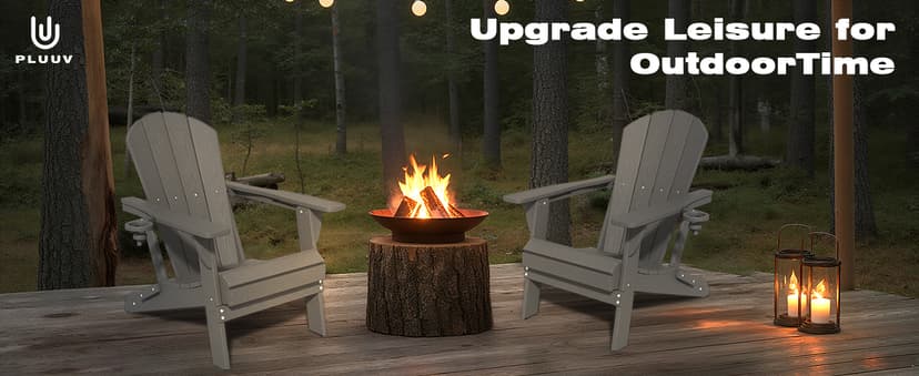 Folding Adirondack Chair Set of 8, HDPE All-Weather Patio Chairs for Outdoor, Patio, Lawn, Garden, Backyard Deck, Fire Pit - Black