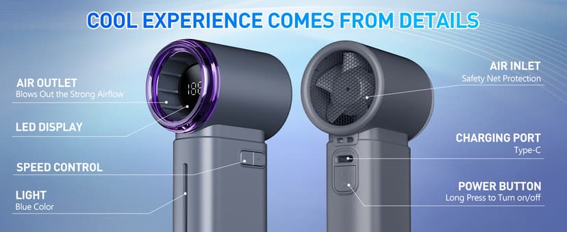 Portable Misting Fan - Mini Handheld Fan - 5000mAh Rechargeable Personal Mister Fans with Digital Display, 1-199 Speeds Adjustable, Birthday Gifts for Women Men Travel/Outdoor/Home/Office (Grey)