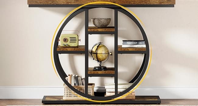 41" Console Table for Entryway, 4-Tier Industrial Narrow Wood Sofa Accent Tables with Circle Storage Shelves for Living Room, Hallway, Foyer (Rustic Brown)