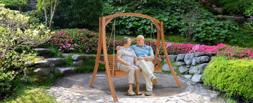 VINGLI Upgraded Patio Wooden Porch Swing for Courtyard & Garden, Heavy Duty 880 LBS Swing Chair Bench with Hanging Chains for Outdoors (Brown, 5 FT)