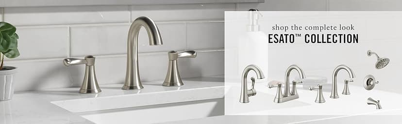 Delta Esato Brushed Nickel Bathroom Faucet 1 Hole, Single Hole Bathroom Sink Faucet for Vanity, Push-Pop Drain Assembly, SpotShield Brushed Nickel 15897LF-SP