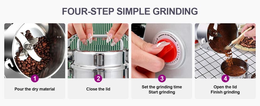 550g Grain Mill, 304 Stainless Steel Spice Grinder, 2000W High-speed Commercial Flour Mill, Superfine Flour Mill Grinder for Home, Grain Mill for Flour