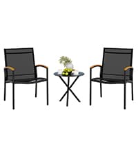 Shintenchi 3 Piece Outdoor Rocking Bistro Set, Textilene Fabric Small Patio Furniture Set, Front Porch Rocker Chairs Conversation Set with Table for Lawn, Garden, Balcony, Poolside (Black)