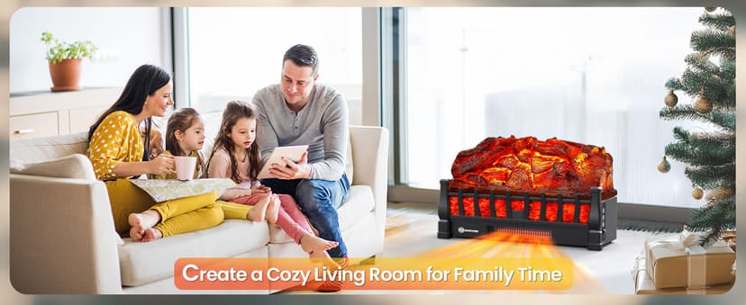 Electric Fireplace Logs Inserts Heater with Infrared Remote, 24 H Timer, 5 Flame Brightness, Thermostat, Overheating Protection for Home & Office