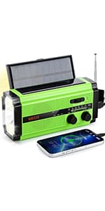 FM/AM/NOAA Weather Radio Hand Crank Self Powered Solar Portable Mini Emergency Survival Radios with 3 LED Super Bright Flashlight 2000mah Battery Operated Power Smart Phone Charger,SOS