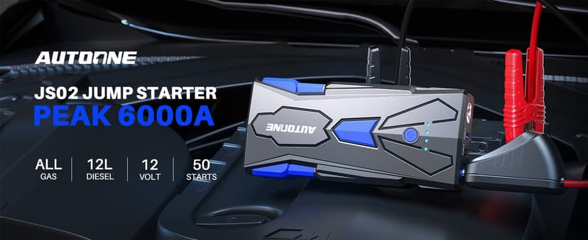 AUTOONE 6000A Car Battery Jump Starter Up to All Gas & 12L Diesel Engine, Car Battery Jumper Starter Portable 12V Jump Box with USB Output, Storage Case, LED Flashlight