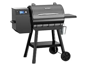 LCD Control Wood Pellet Smoker Grill, 456 SQ. IN Cook Area, Pellet Grill with Auto Feed & Leaking Waste, 500°F Max Temperature, 8 in 1 BBQ Grill with Meat Probe, Side Table with Hooks(Black)