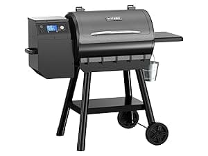 LCD Control Wood Pellet Smoker Grill, 456 SQ. IN Cook Area, Pellet Grill with Auto Feed & Leaking Waste, 500°F Max Temperature, 8 in 1 BBQ Grill with Meat Probe, Side Table with Hooks(Black)