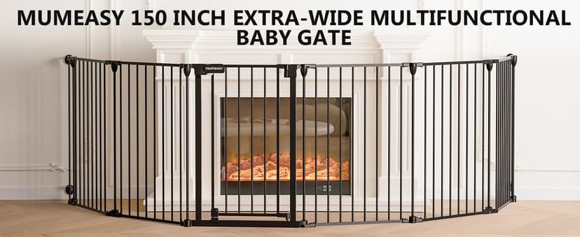 150" Extra Wide Baby Gate, Play Yard Child Safety Gate, Dog Gates with Auto-Close Door, Double Locking System for The House Doorways, Fireplace, Kitchen, 6-Panels, 30" Tall