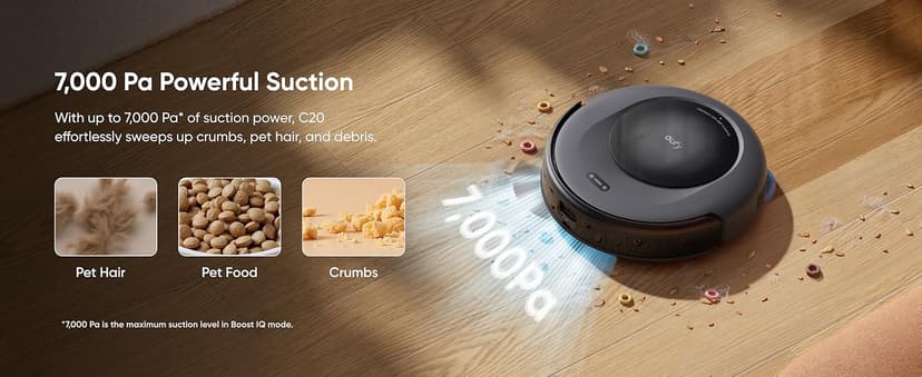 eufy Robot Vacuum Omni C20, Robot Vacuum and Mop Combo, Self Emptying, Auto Mop Washing and Auto Drying for Hands-Free Cleaning, 7000 Pa Powerful Suction, 3.35-Inch Design, All-in-One Station
