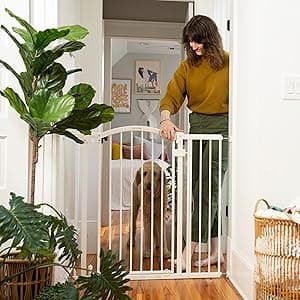 Summer Infant Extra Tall & Wide Safety Pet and Baby Gate, 29.5"-53" Wide, 38" Tall, Pressure or Hardware Mounted, Install on Wall or Banister in Doorway or Stairway, Auto Close Walk-Thru Door - Gray