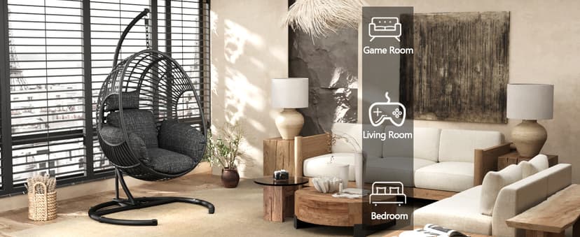 Oversized Hanging Egg Chair Outdoor Wicker Swing Chair with Stand Rain Cover UV Resistant Cushion 400lbs Capacity for Patio, Garden and Balcony