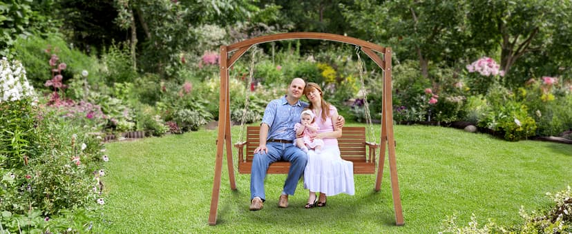 VINGLI Upgraded Patio Wooden Porch Swing for Courtyard & Garden, Heavy Duty 880 LBS Swing Chair Bench with Hanging Chains for Outdoors (Brown, 5 FT)