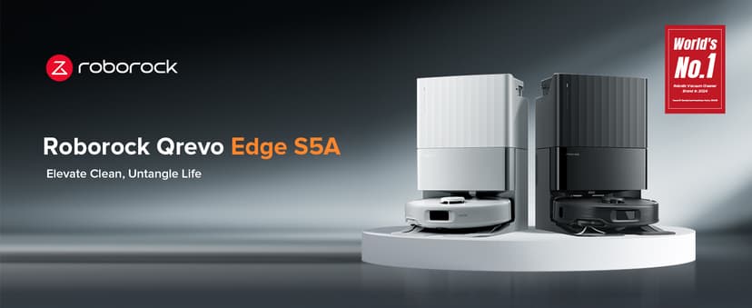 roborock Qrevo Edge S5A Robot Vacuum and Mop, 17,000Pa, Zero-Tangling, DuoDivide Main Brush, FlexiArm Side Brush, Hot Water Mop Washing & Self-Cleaning, Warm Air Drying, Self-Emptying, Black