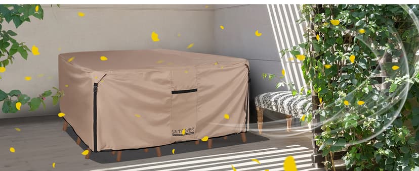 ULTCOVER Rectangular Patio Heavy Duty Table Cover - 600D Tough Canvas Waterproof Outdoor Dining Table and Chairs General Purpose Furniture Cover Size 111L x 74W x 28H inch