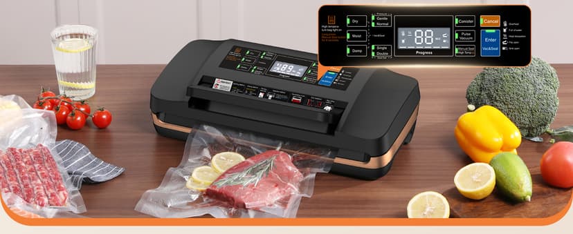 95kpa Vacuum Sealer Machine,Commercial Full Automatic Food Sealer,10-in-1 Sealing System with Double Heat Seal,Bags Storage, Easy-Lock Handle,Build-in Cutter,1 Bag Rolls and 10 pcs Pre-cut Bags