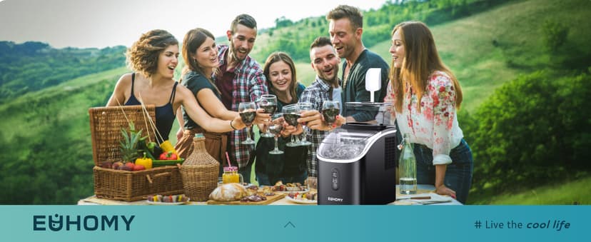 EUHOMY Ice Cube Maker Machine Countertop with External Water Tank, 34Lbs, 16Pcs Ready in 13 Mins, 2 Ways to Add Water, Auto-Cleaning, with Ice Scoop & Basket, for Home/Kitchen/Office/Bar (Black)