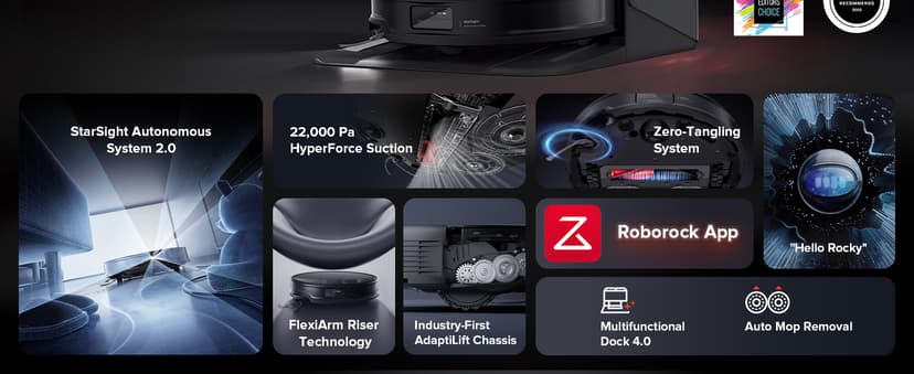 roborock Saros 10R Robot Vacuum and Mop, Powerful Suction, Zero-Tangling, 3.14’’ Ultra Slim, FlexiArm Riser Technology for Carpet & Floor, Corner & Edge Cleaning, Self-Emptying, Hot Air Drying, Black