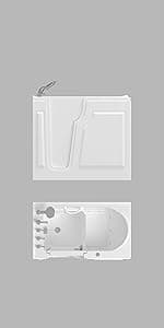 FerdY Floridian 52" Walk-in Bathtub with Right-Side Door Opening and Quick Fill and Drain System, Rectangular Soaking Bathtub in White