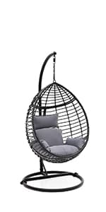SereneLife Hanging Wicker Egg Swing Chair with Cushions & Stand – Brown Rattan Outdoor/Indoor Chair with 66 lb Capacity, Powder-Coated Steel Frame, Washable Weather-Resistant Cushions