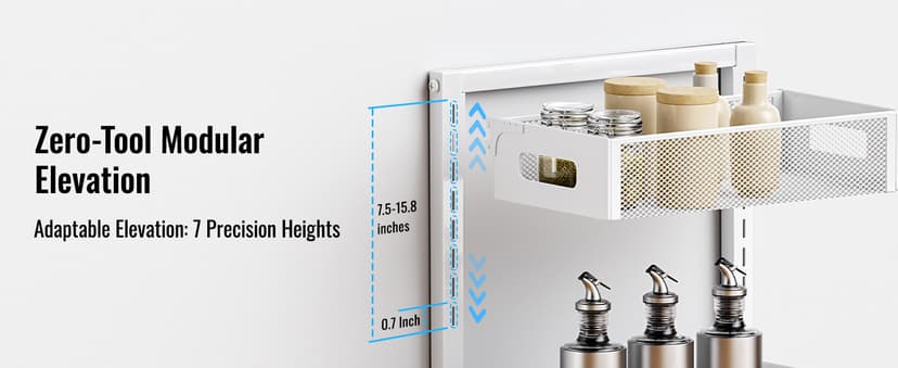 Pull-out Under Kitchen Sink Organizer, Metal Functional Under Sink Organizer, Height Adjustable Under Bathroom Sink Organizer, Under Sink Storage for Kitchen Bathroom Cabinet (White)