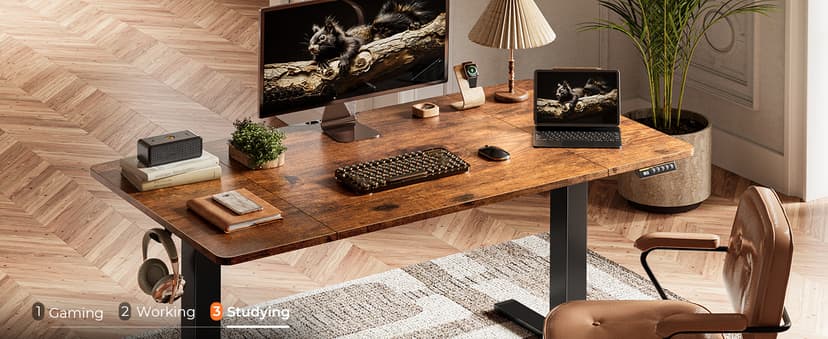 Huuger 55 x 28 Large Electric Standing Desk, Height Adjustable Computer Desk, 27.6" Deep Desktop, Stand up Gaming Office Desk with 2 Hooks, 3 Preset Heights, for Home Office, Rustic Brown