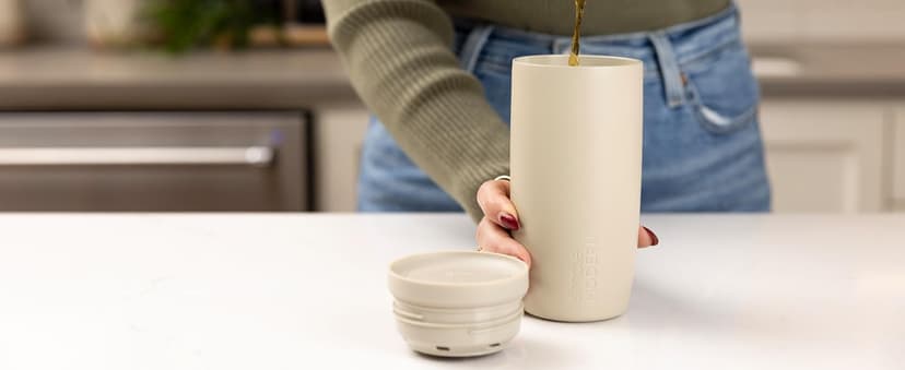 Simple Modern Travel Coffee Mug Tumbler with 360° Lid | Ceramic-Lined Insulated Stainless Steel Cold Brew Iced Coffee Cup Thermos | Gifts for Women Her Him | Voyager Signature | 16oz | Cream Terrazzo