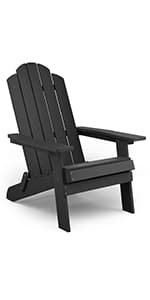 MXIMU Modern Adirondack Chairs Set of 4 Weather Resistant with Cup Holder Oversize Plastic Fire Pit Chairs Plastic Outdoor Chairs for Firepit Area Seating (Black)