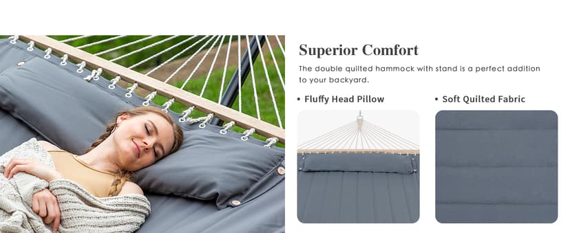 SUNCREAT 2 Person Hammock with Stand, Heavy Duty Portable Hammocks, 475 lbs Capacity, Dark Grey