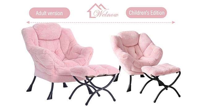 Welnow Lazy Chair with Ottoman, Modern Lounge Accent Chair with Armrests and a Side Pocket, Leisure Sofa Armchair, Reading Armchair with Footrest for Small Space, Plush Grey