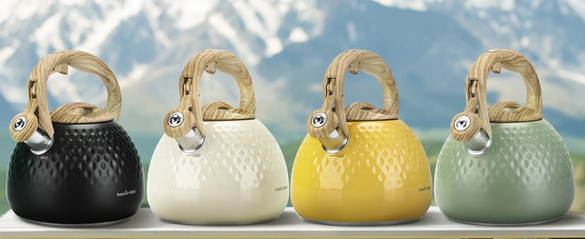 Tea Kettle Stovetop,2.5QT Stainless Steel Whistling Teapot for Stove Top Aesthetic,Portable Water Kettles Camping with Anti-hot Silicone Handle,Suitable for All Heat Sources,Black