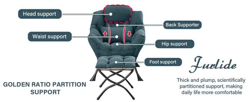 Lazy Chair with Ottoman, Modern Lounge Armchair with Lumbar Pillow, Accent Cozy Reading Chair and Folding Footstool for Bedroom, Dorm, Living Room,Khaki