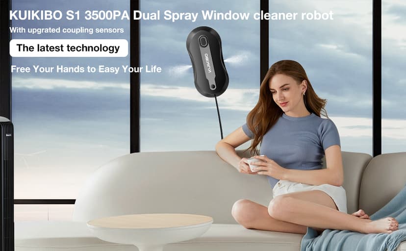 S6 Window Cleaner Robot with Leather Belt Dual Water Spray 3500Pa Houshold Window Cleaning Robot with AI Path Planning Low Noise Glass Cleaning Robot for Frame/Frameless Glass