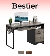 Bestier 55 Inch Computer Desk with Keyboard Tray, Modern Office Desk with Storage, Wood Writing Desk with File Drawer, Fluted Panel & 2 Hooks for Home Office & Studio, Natural Oak