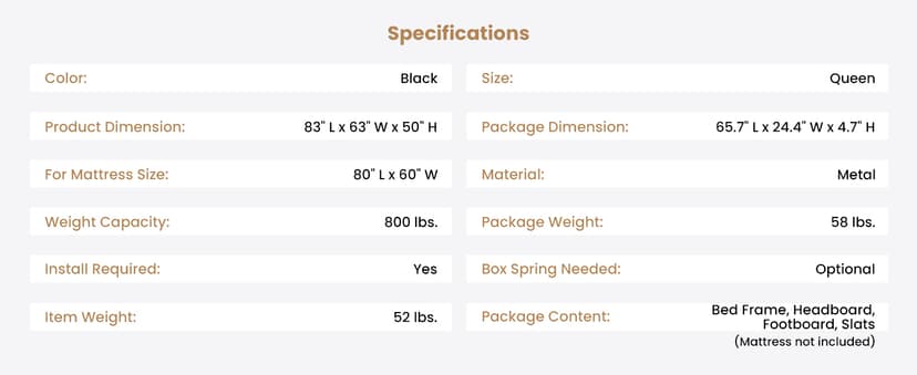 SHA CERLIN 14'' Queen Size Metal Platform Bed Frame/Victorian Headboard and Footboard/Steel Slats Mattress Foundation for Storage/No Box Spring Needed/Noise Free/Black