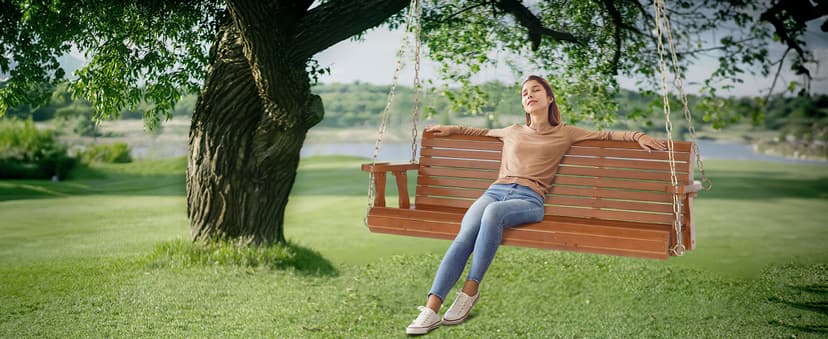 VINGLI Upgraded Patio Wooden Porch Swing for Courtyard & Garden, Heavy Duty 880 LBS Swing Chair Bench with Hanging Chains for Outdoors (Brown, 5 FT)