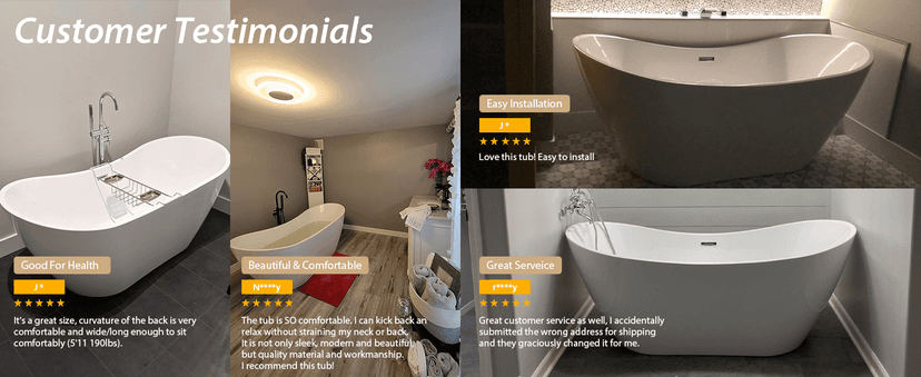 Vanity Art 71" Freestanding Bathtub | Free Standing Tub Stand Alone Tub with Contemporary Design for Soaking and Bathing, Overflow and Pop-up Drain with UPC Certified, Acrylic, VA6517-BN