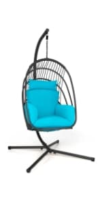 Giantex Hanging Chaise Lounger Chair, Arc Stand Porch Swing Chair w/Canopy, Cushion Built-in Pillow, Outdoor Freestanding Swing Hammock Chair for Patio Poolside Backyard Garden (Orange)