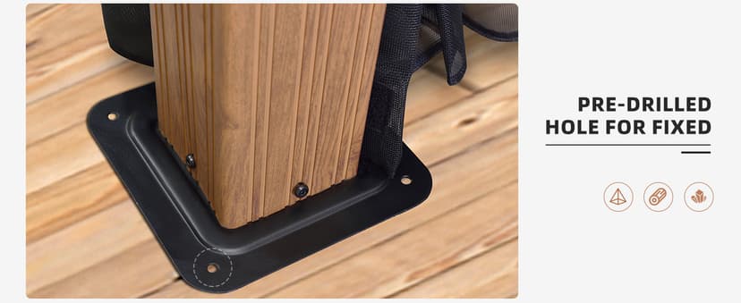 PURPLE LEAF 12' X 20' Outdoor Hardtop Gazebo for Patio Galvanized Steel Double Roof Permanent Canopy Teak Finish Coated Aluminum Frame Pavilion Gazebo with Netting and String Lights