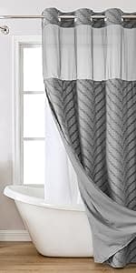No Hooks Polyester Textured Shower Curtain with Snap-in Fabric Liner Set, Hotel Luxury Decor Shower Curtains for Bathroom with See Through Top Window, Waterproof & Washable, 71Wx74H, Cream