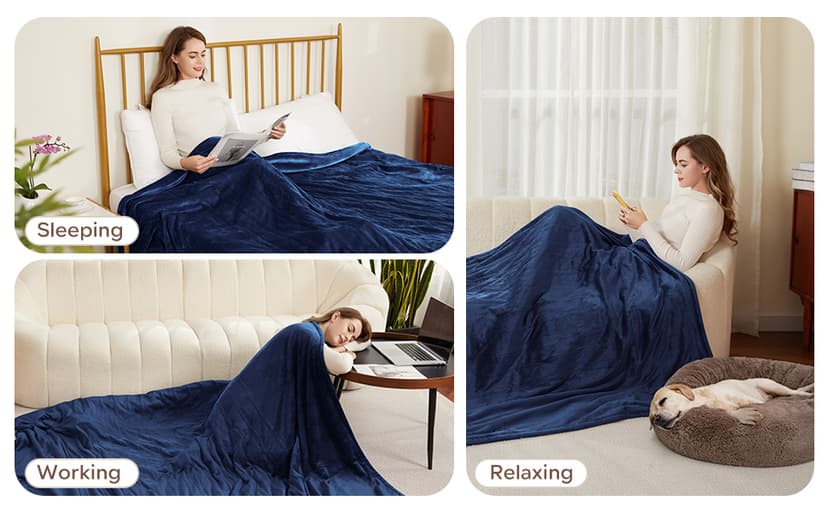 Electric Heated Blanket Queen Size 84" x 90" | 6 Heating Levels & 8h Auto Timer | Full Body Fast Heating and Ultra Soft Flannel, Machine Washable Bed Sofa Home Office Use, Blue