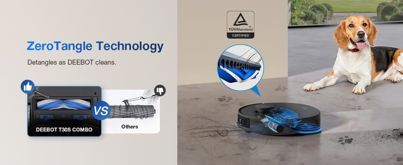 ECOVACS DEEBOT T30S Combo Robot Vacuum and Mop, All in One Cleaning Hub, 11000Pa, ZeroTangle Technology, TruEdge Adaptive Edge, Dual Self-Emptying, Hot Water Washing