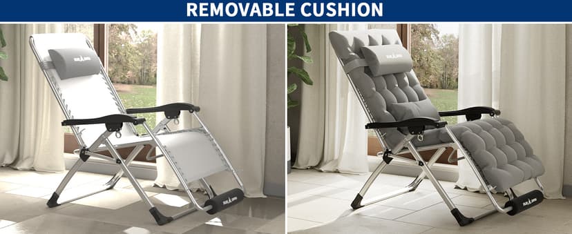 UDPATIO Oversized Zero Gravity Chair 33In XXL Patio Reclining Chair with Cushion, Outdoor Folding Recliner with Pillows|Cup Holder|Foot Rest|Padded Headrest, Black, Support 500LB