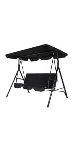 3-Seat Patio Swing Chair, Outdoor Porch Swing with Adjustable Canopy and Durable Steel Frame for Patio, Garden, Poolside(Brown)