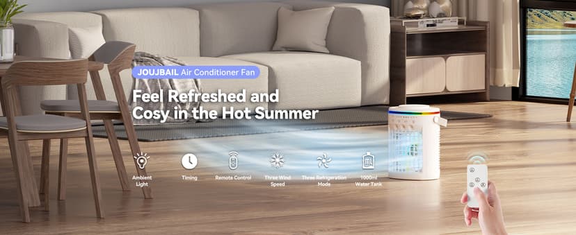 Portable Air Conditioner,Cooling Fan with 3 Speeds &3 Modes,2-8H Timer,1000ml Water Tank, Remote Control,4 in 1 Humidifier, Air Conditioner,Fan,Night Light,Evaporative Air Cooler for Home,Office