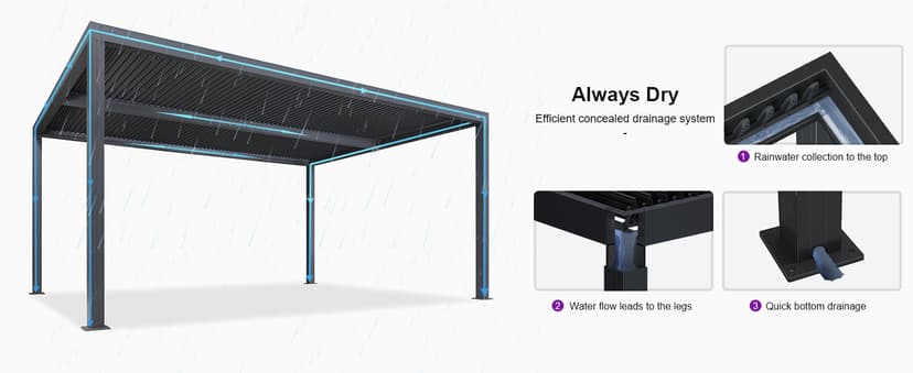 PURPLE LEAF Louvered Pergola 94AS 12' x 16' Outdoor Aluminum Pergola with Adjustable Roof for Deck Backyard Garden Grey Hardtop Gazebo