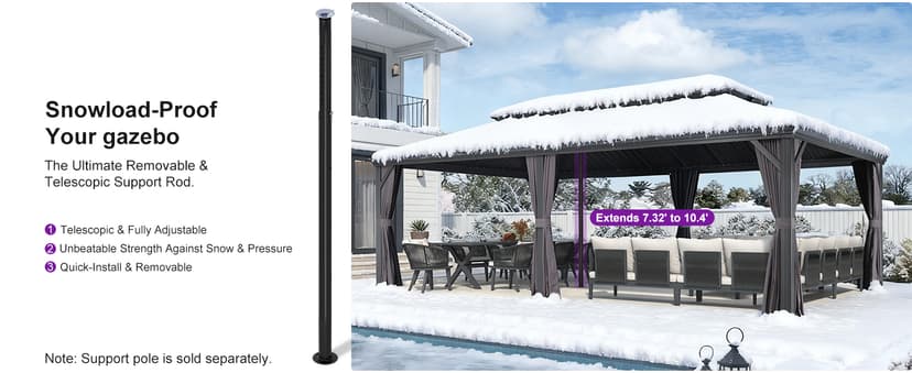 PURPLE LEAF 10' X 14' Permanent Hardtop Gazebo Aluminum Gazebo with Galvanized Steel Double Roof for Patio Lawn and Garden, Curtains and Netting Included, Grey