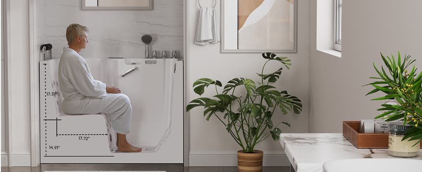 Empava Walk In Tub for Seniors,54" x 30'' Right Drain,12 Air & 13 Whirlpool Massage Jets Bathtub,with built-in Heater,2 Safety Handrail,19.25" Wide Right Outswing Door,Slip-Resistant Floor,Acrylic