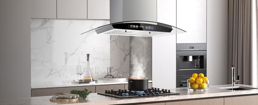 Island Range Hood 30 Inch 700 CFM Ceiling Mount Kitchen Vent Hood Tempered Glass with Color Gesture Sensing & Touch Control, 3 Speed Fan, 4 LED Lights, Permanent Filters