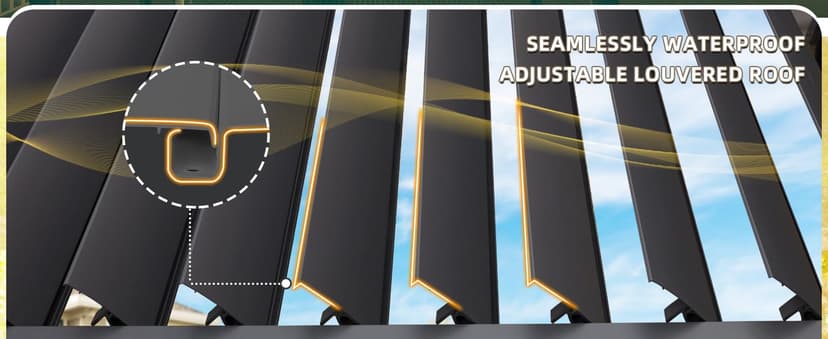 MELLCOM Louvered Pergola 12x24, Aluminum With Adjustable Roof, Outdoor With Waterproof Curtains and Nets, Dark Grey